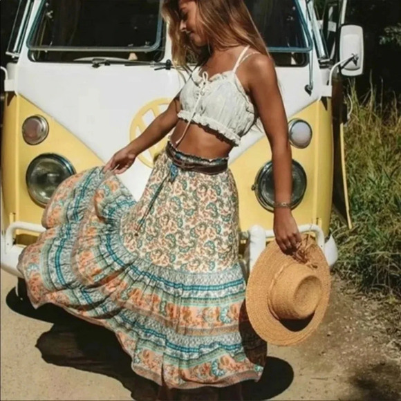Dresses & Skirts - Boho Floral Maxi Skirt | Flowy Cotton Bohemian Festival Skirt